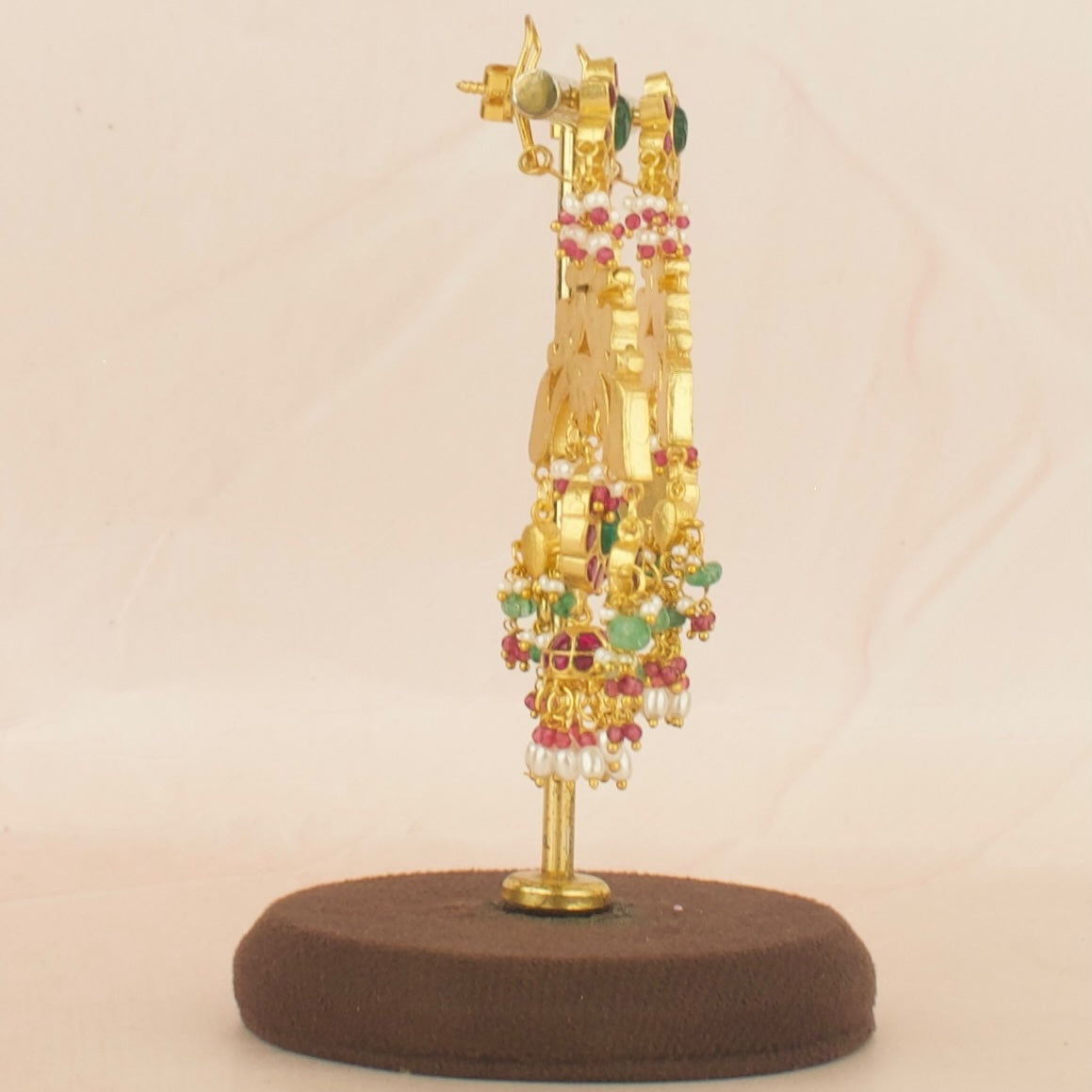 Bridal floral Peacock Design Jadau Kundan Chandbali with Beads
