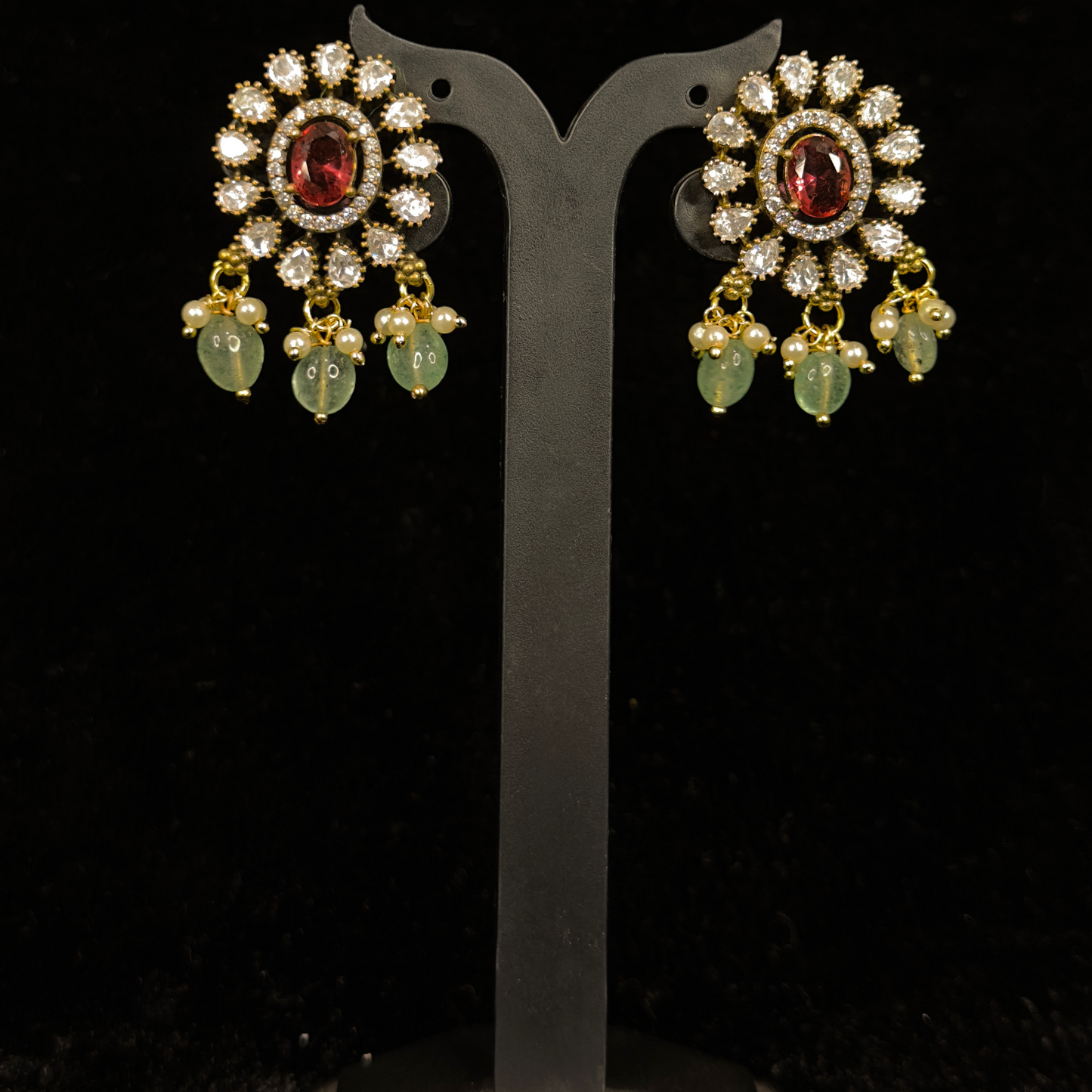 Modest Victorian polki Stud Earrings with Russians beads