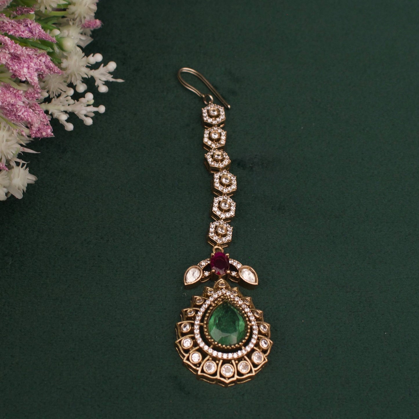Bridal Victorian Polki Choker Set With Matching Earrings & Maangtika