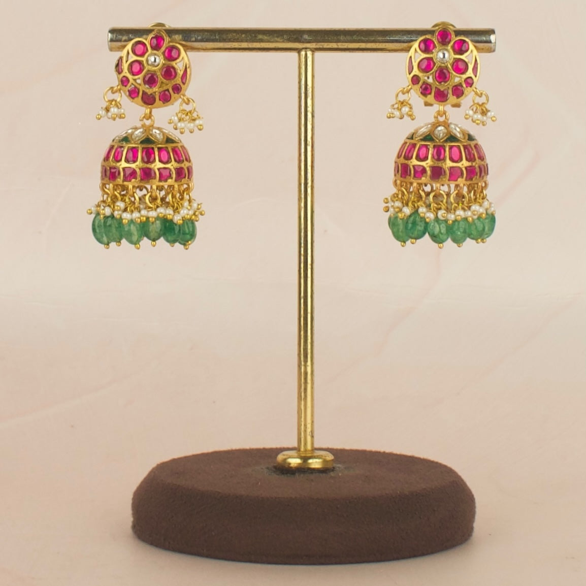 Elegant Floral Chandbali Design Studded Jadau Kundan Jhumki