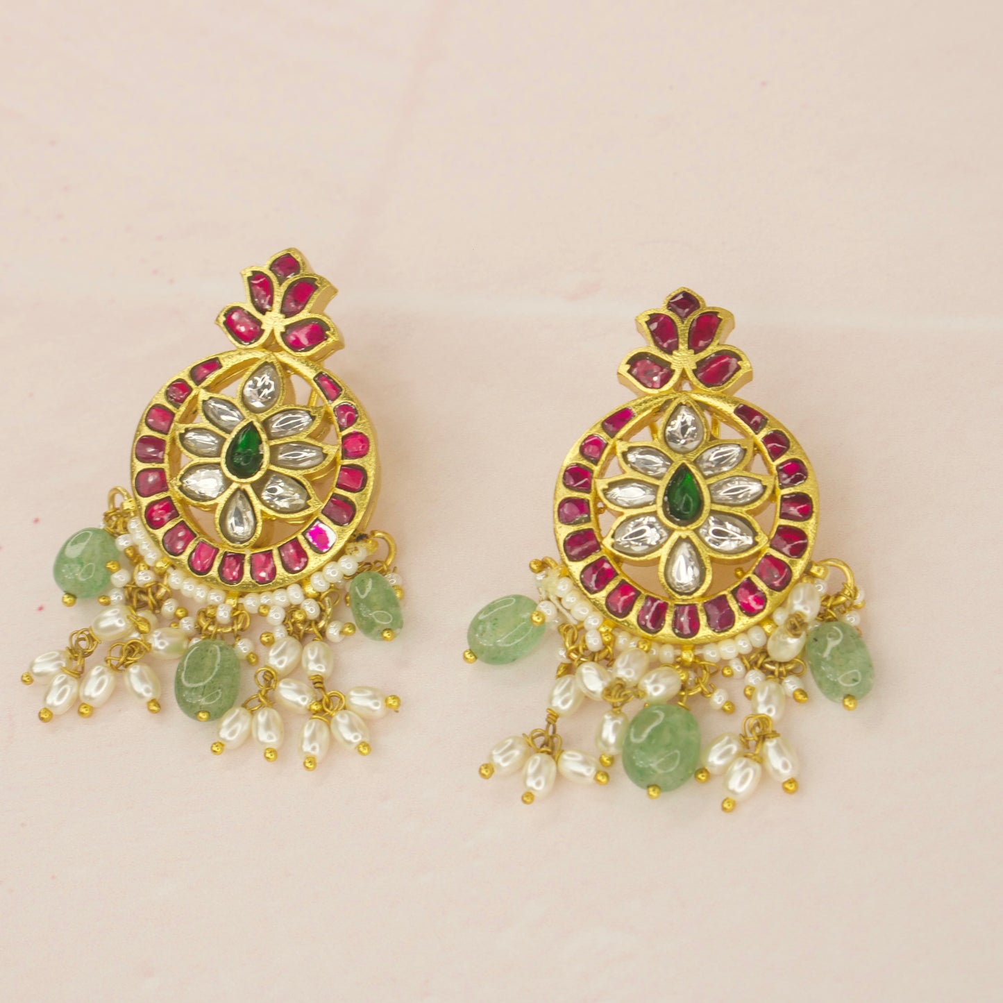 Opulent Jadau Kundan Round Motif Necklace Set with Earrings - DULHAN JEWELS