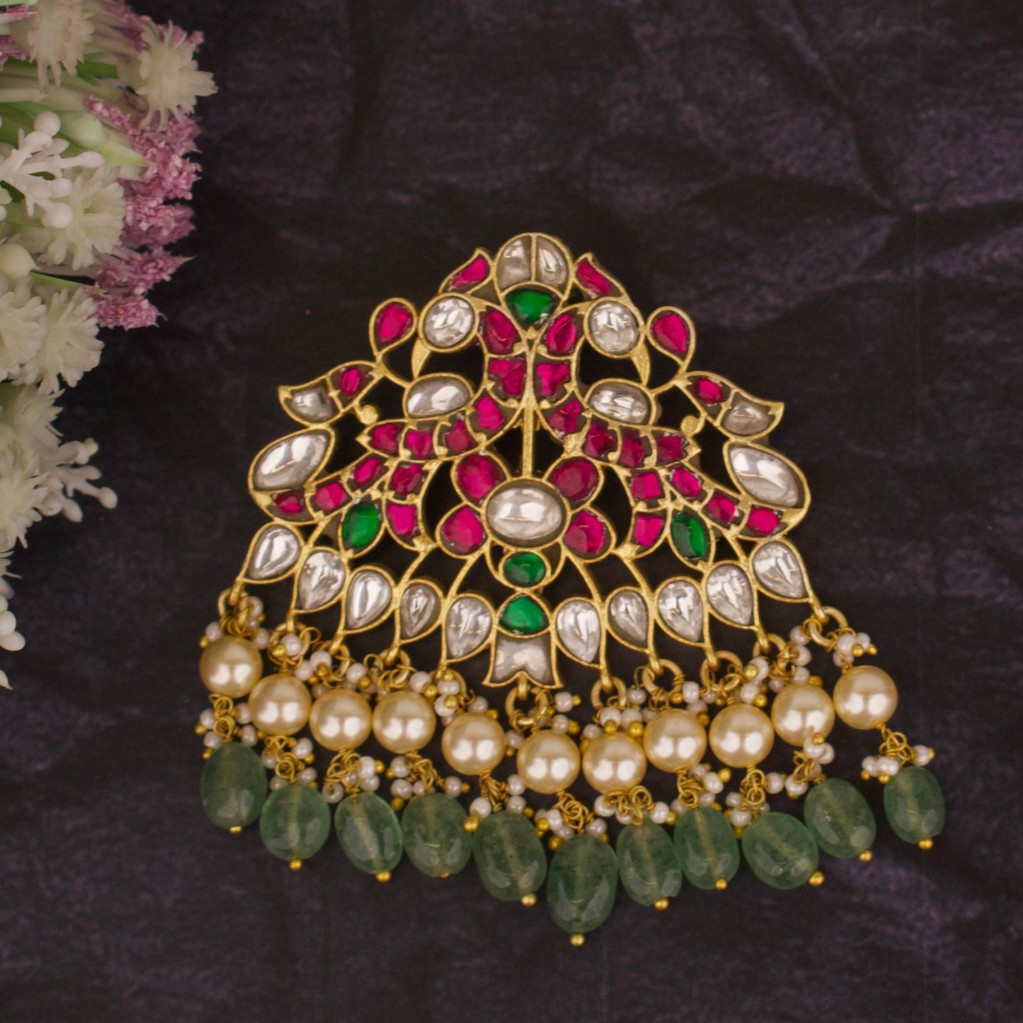 Designer Jadau Kundan Locket with Swarovski Pearls As Hanging