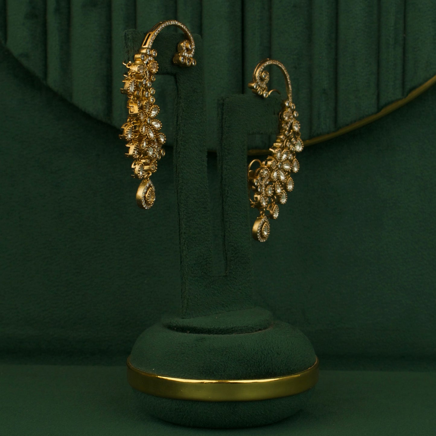 Refined Victorian Earcuff With peacock Floral Design