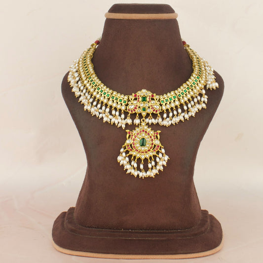 Peacock Design Jadau Kundan Necklace with Guttapusalu Hanging