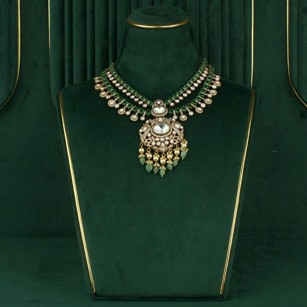 Dazzling Peacock Design Polki Mehandi Victorian Short Necklace