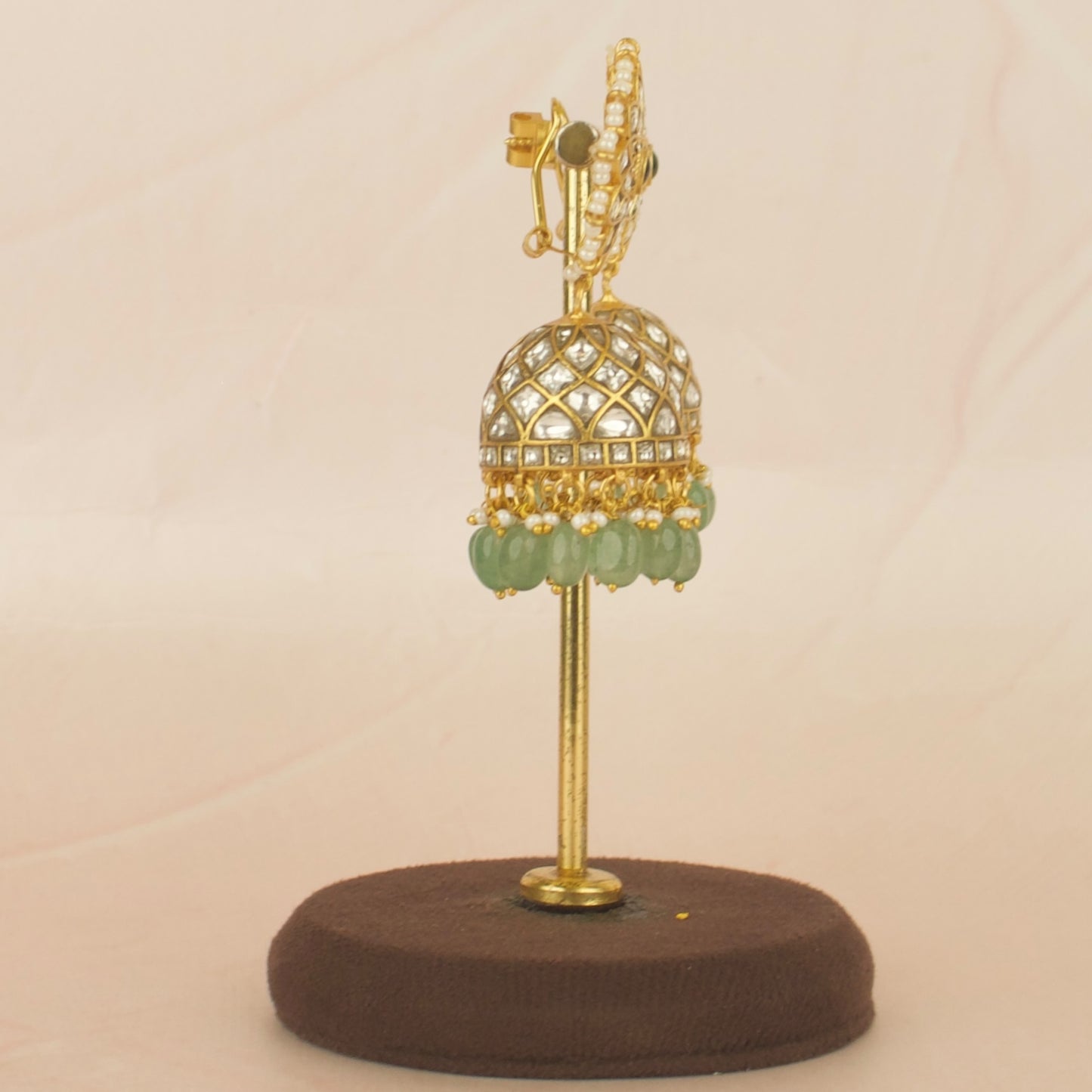 Gold inspired Floral Studded Jadau Kundan Jhumki with Beads