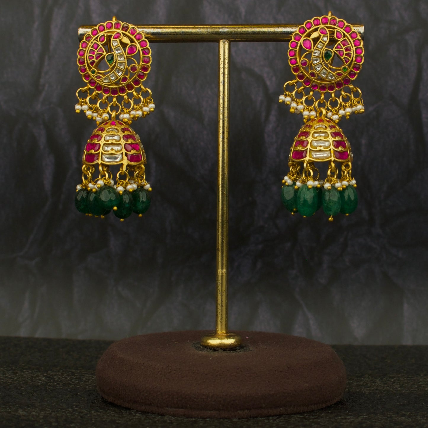 Sparkling Peacock Studded Jadau Kundan Jhumki Earrings