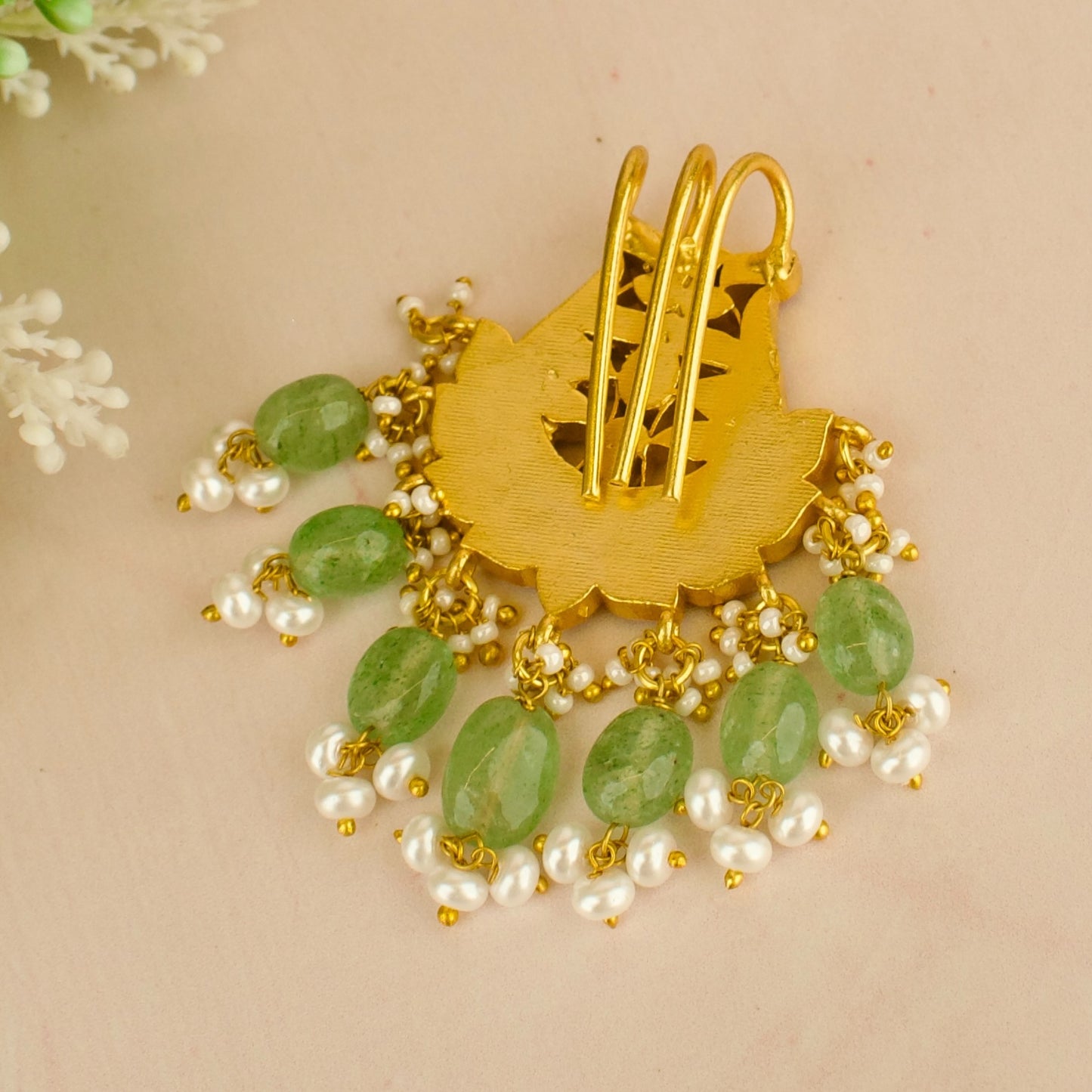 Impressive Design Jadau Kundan Hairpin with Green Beads
