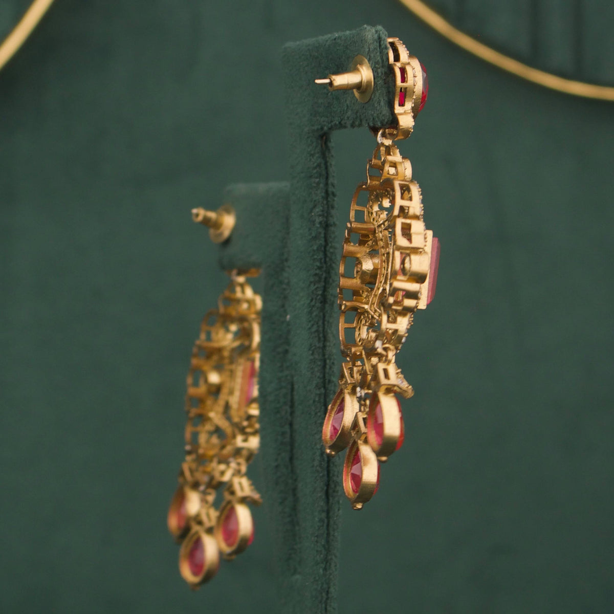 Royal Heritage Polki Jadau Kundan Layered Necklace Set With Matching Earrings Styling Angle View 6 - Dulhan Jewels