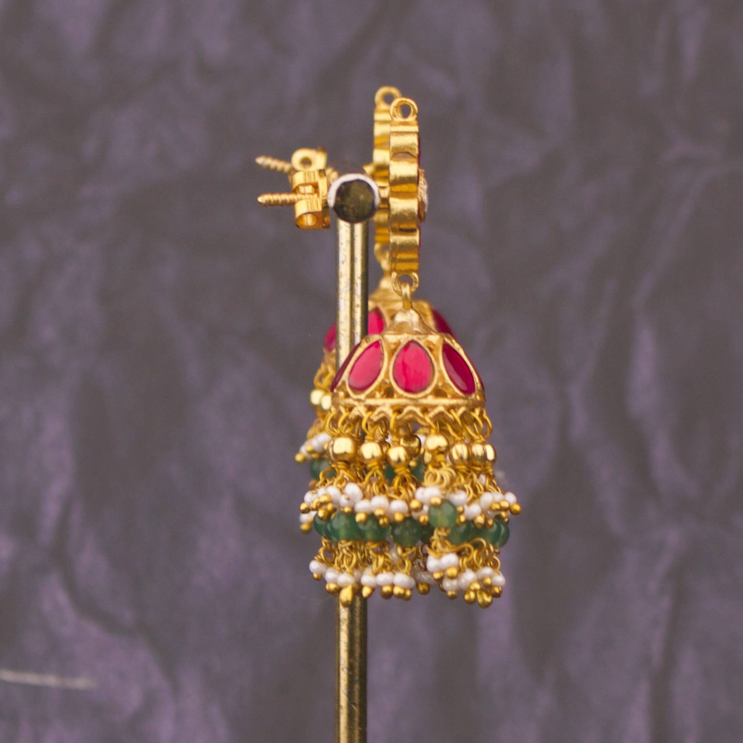 Floral Jadau Kundan Jhumka Earrings With Hangings