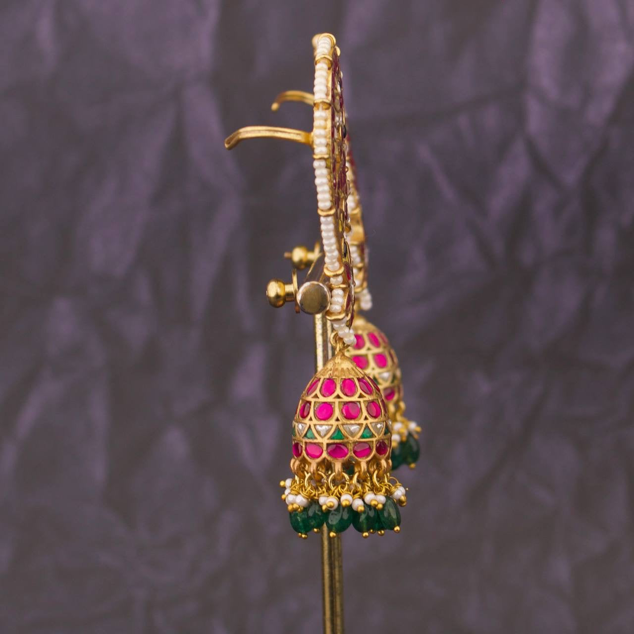 Bridal Jadau kundan Peacock Design Earcuff With Jhumkas