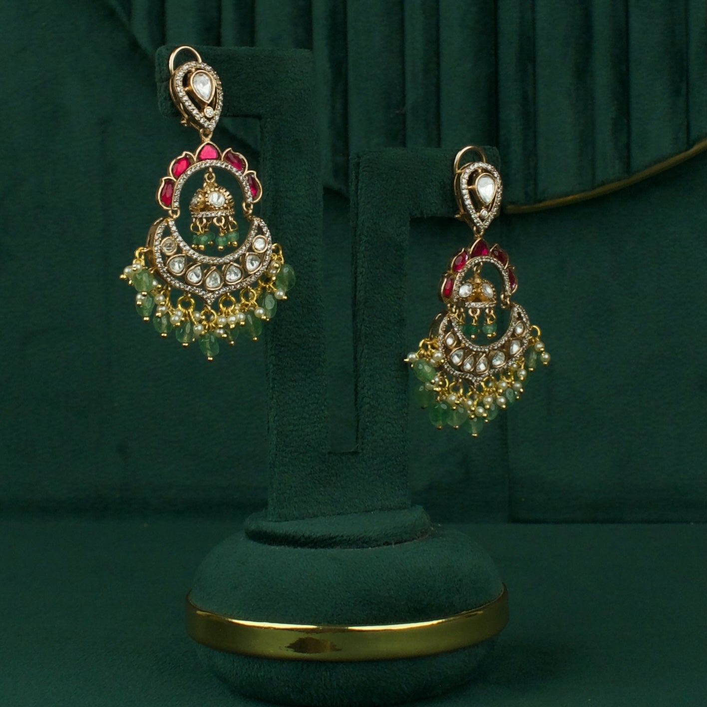 Fusion Polki Kundan Chandbali Earrings