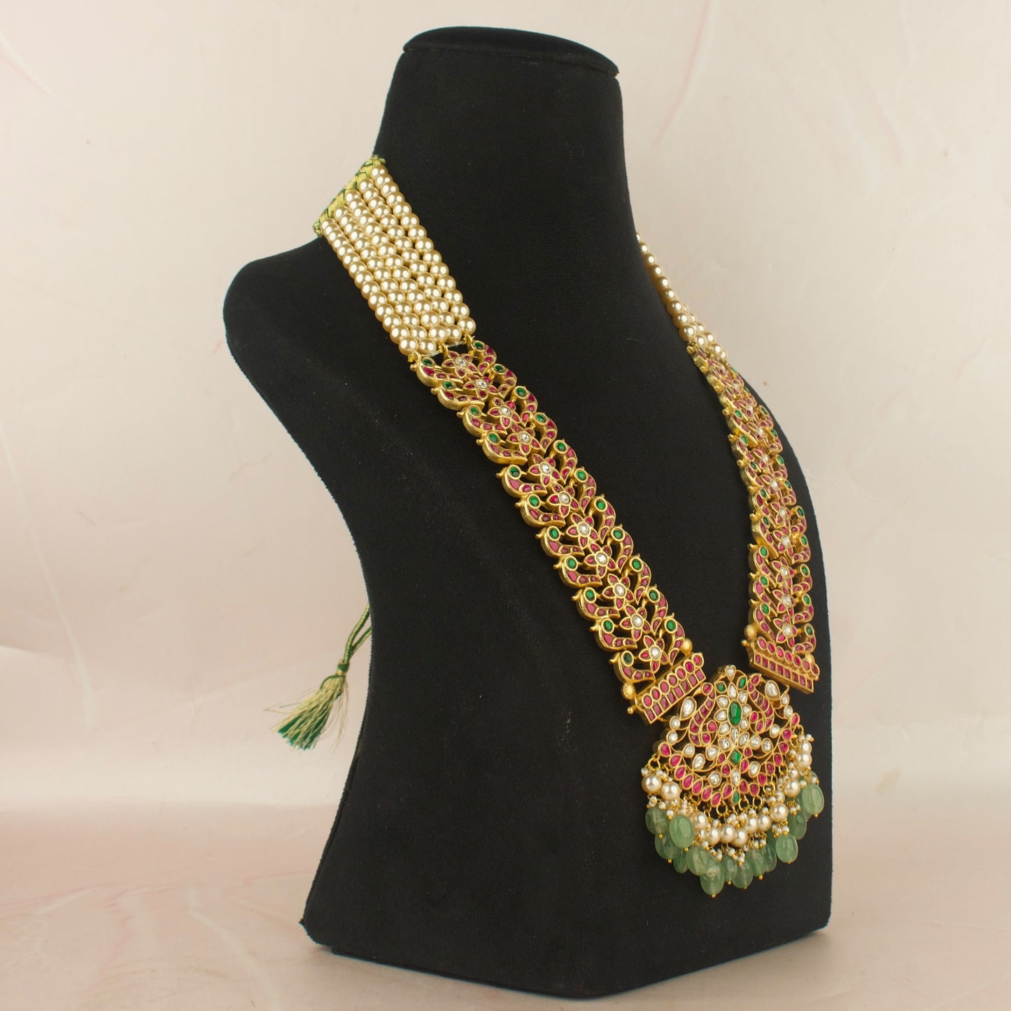 Traditional Peacock Design Jadau Kundan Beads Necklace