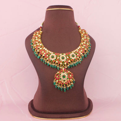 Imperial Jadau Kundan Necklace With Floral Pendant