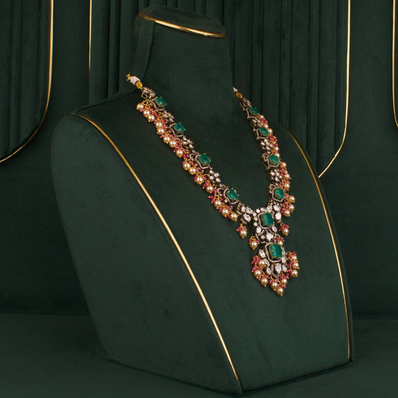 Premium Moissanite Polki Necklace Set With Matching Earrings