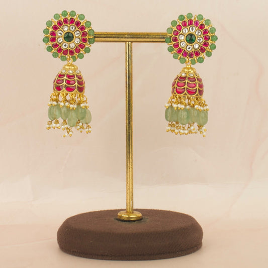 Floral Bloom Studded Jadau Kundan Jhumki Earrings