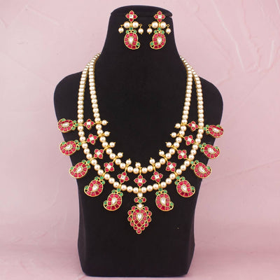 Grand Jadau Kundan Swarovski Pearl Necklace With Matching Earrings