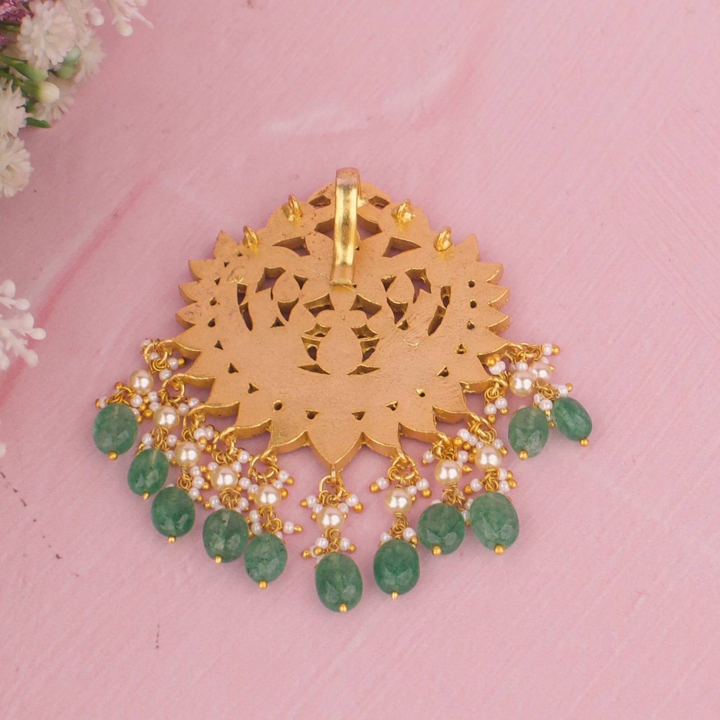 Heritage Jadau Kundan Locket With Ruby Work And Pearl Drops