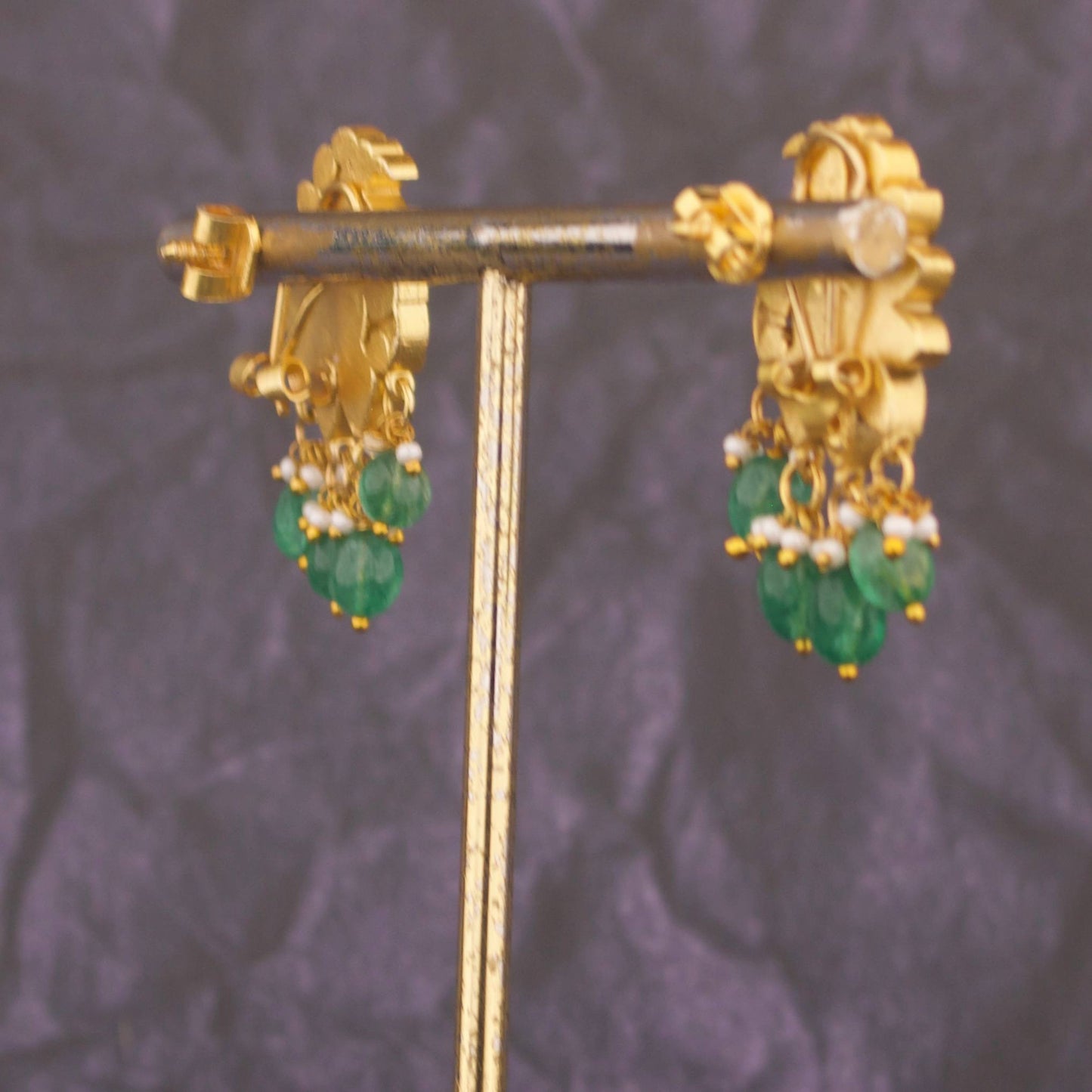 Ethnic Jadau Kundan Stud Earrings With Emerald Drops