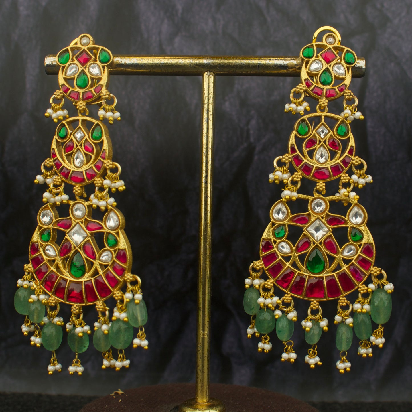 Radiant Latest Jadau Kundan Big Sized Jadau Kundan Hanging Chandbali Earrings