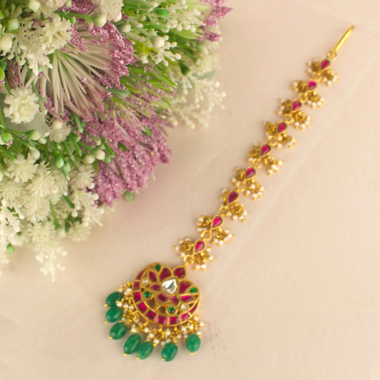 Lotus Chandbali Design Jadau Kundan Long Maangtika