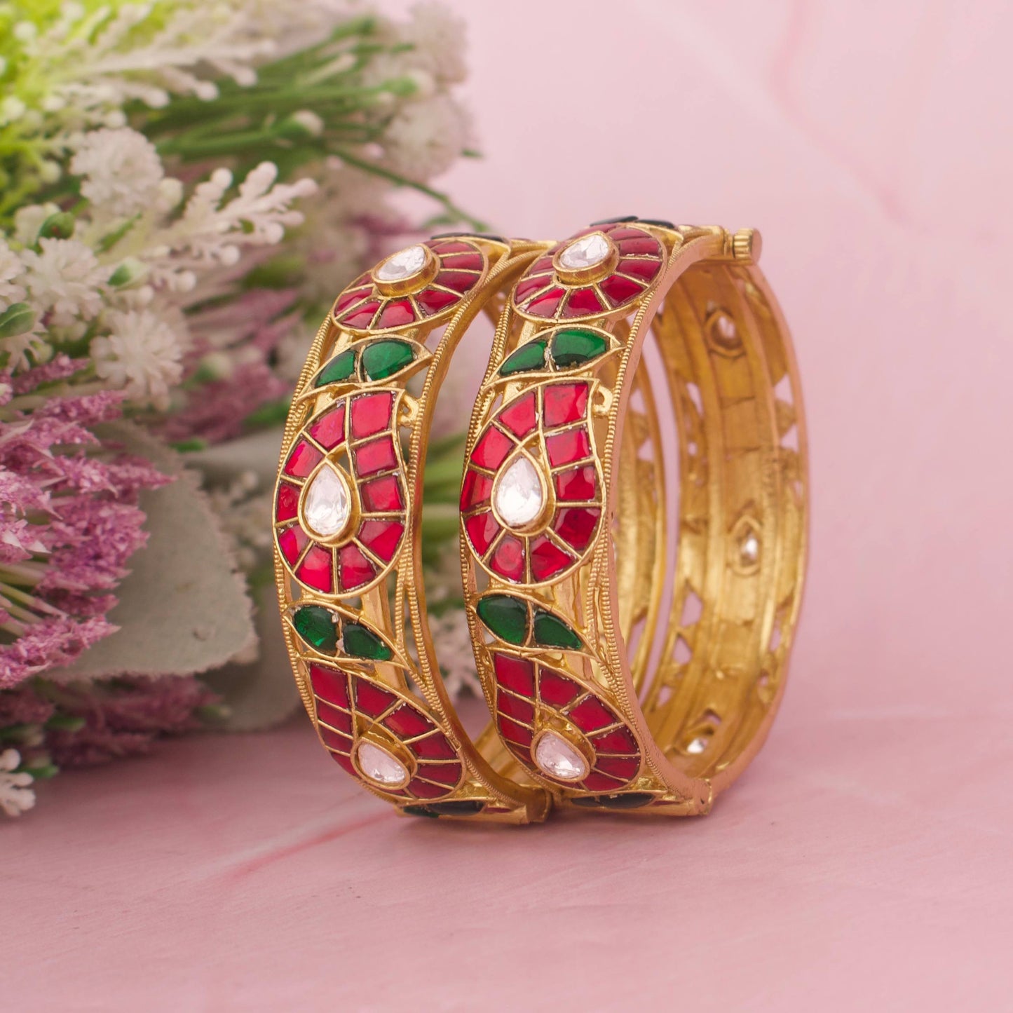 Designer Jadau Kundan Bangles With Mango Design