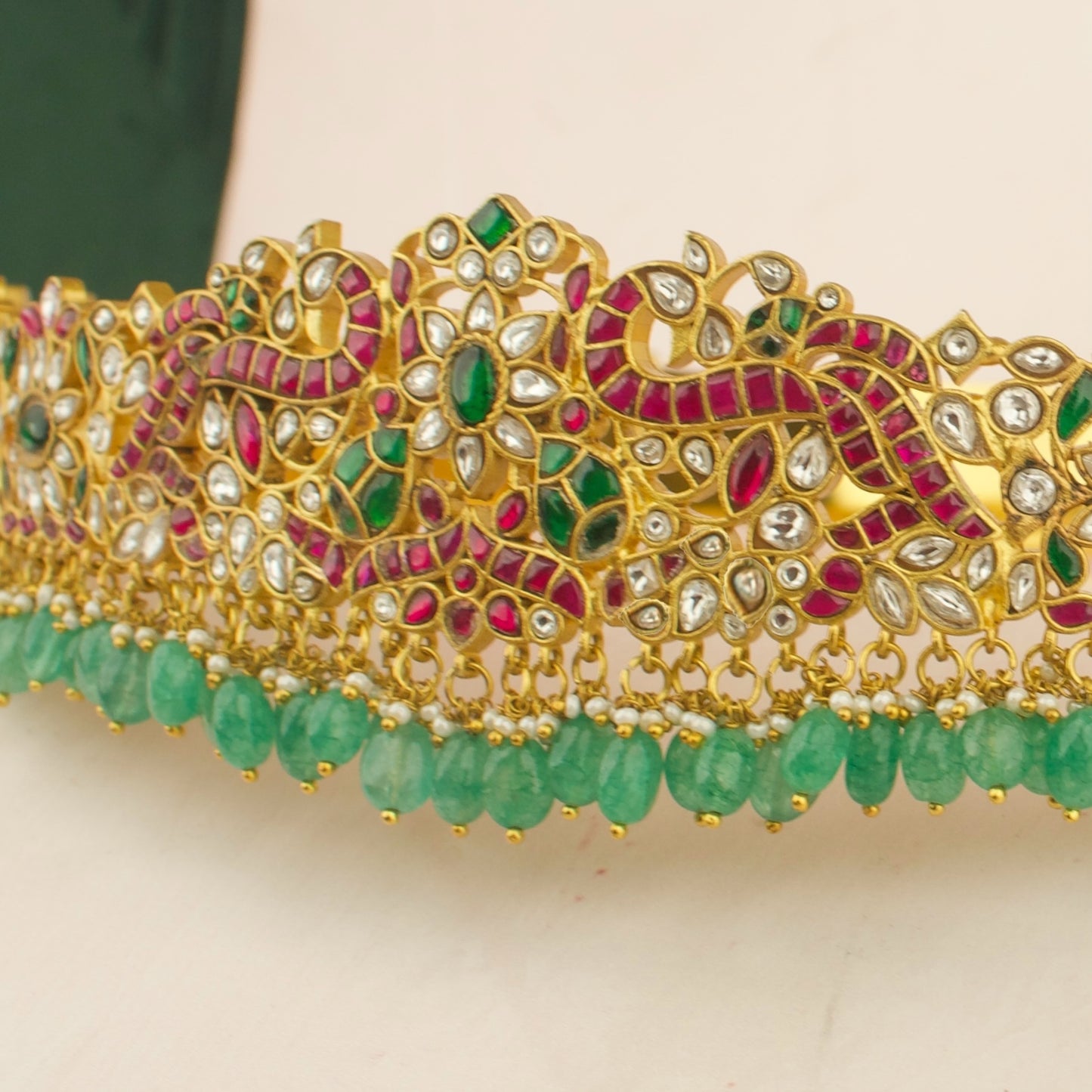 Peacock Floral design Jadau kundan vaddanam / Hipbelt