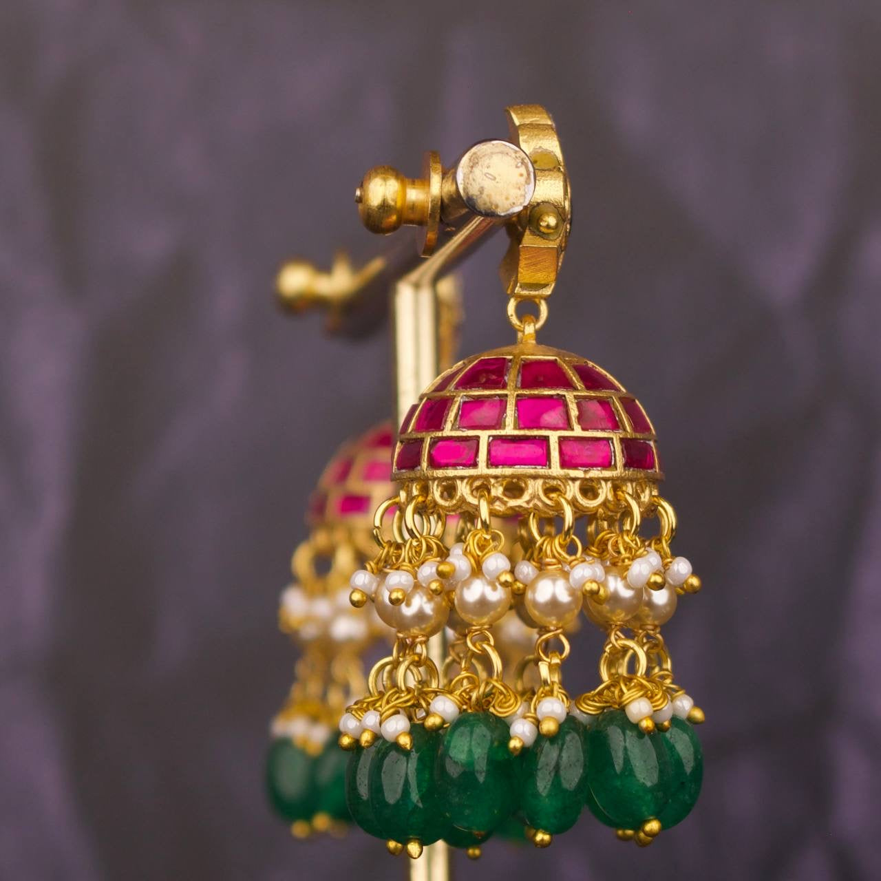 Exquisite Floral Studded Jadau Kundan Jhumka Earrings