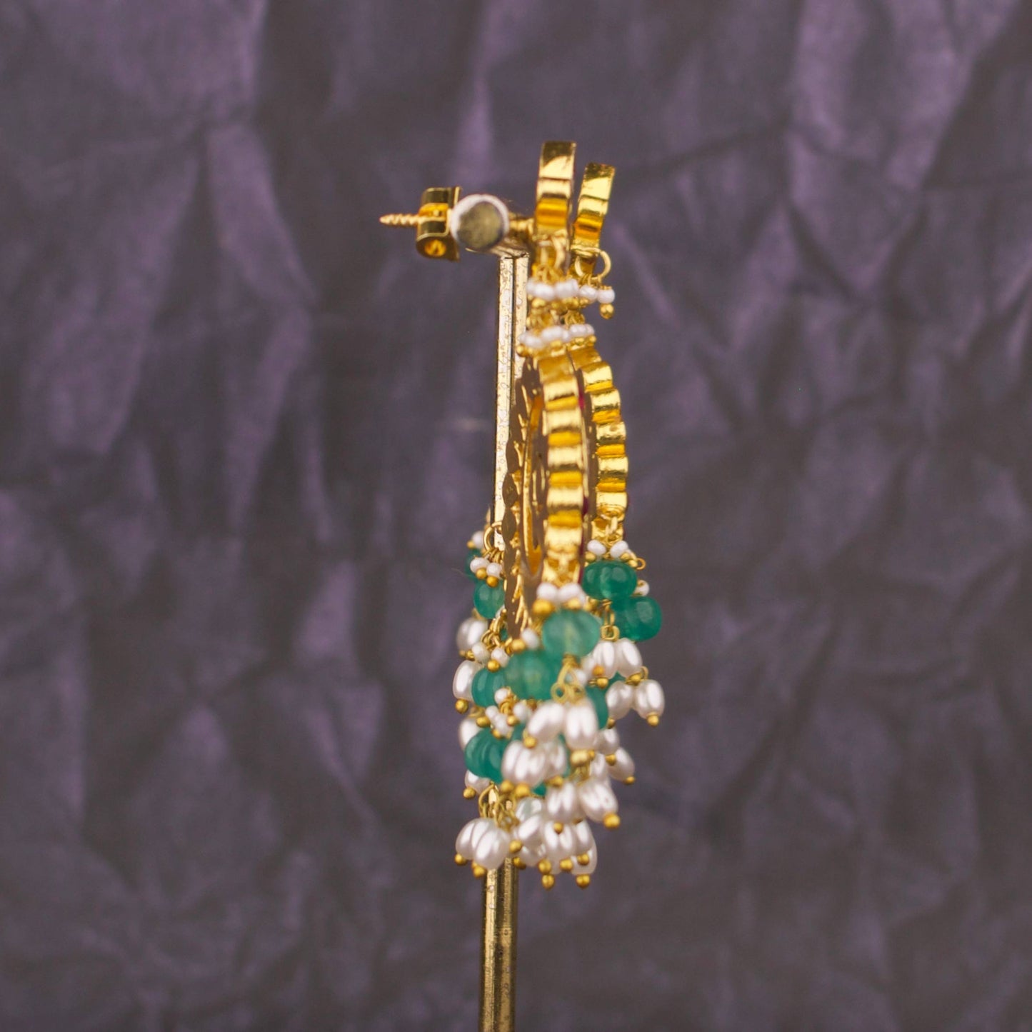 Floral Design Jadau Kundan Chandbali Earrings With Ricepearl