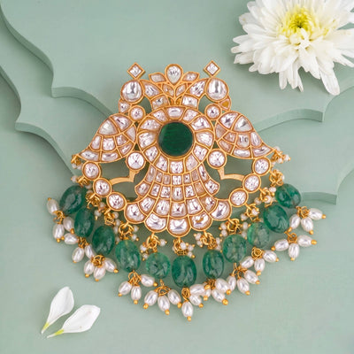 Designer Jadau Kundan Locket With Green Beads