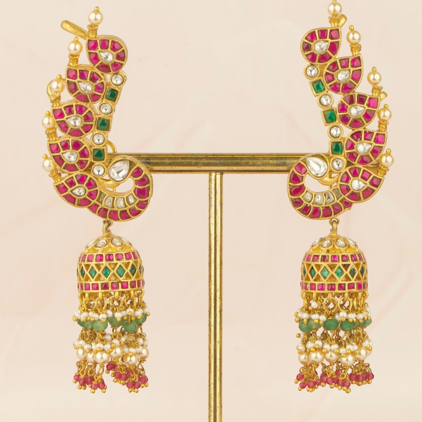 Bridal Peacock Earcuff In Jadau Kundan