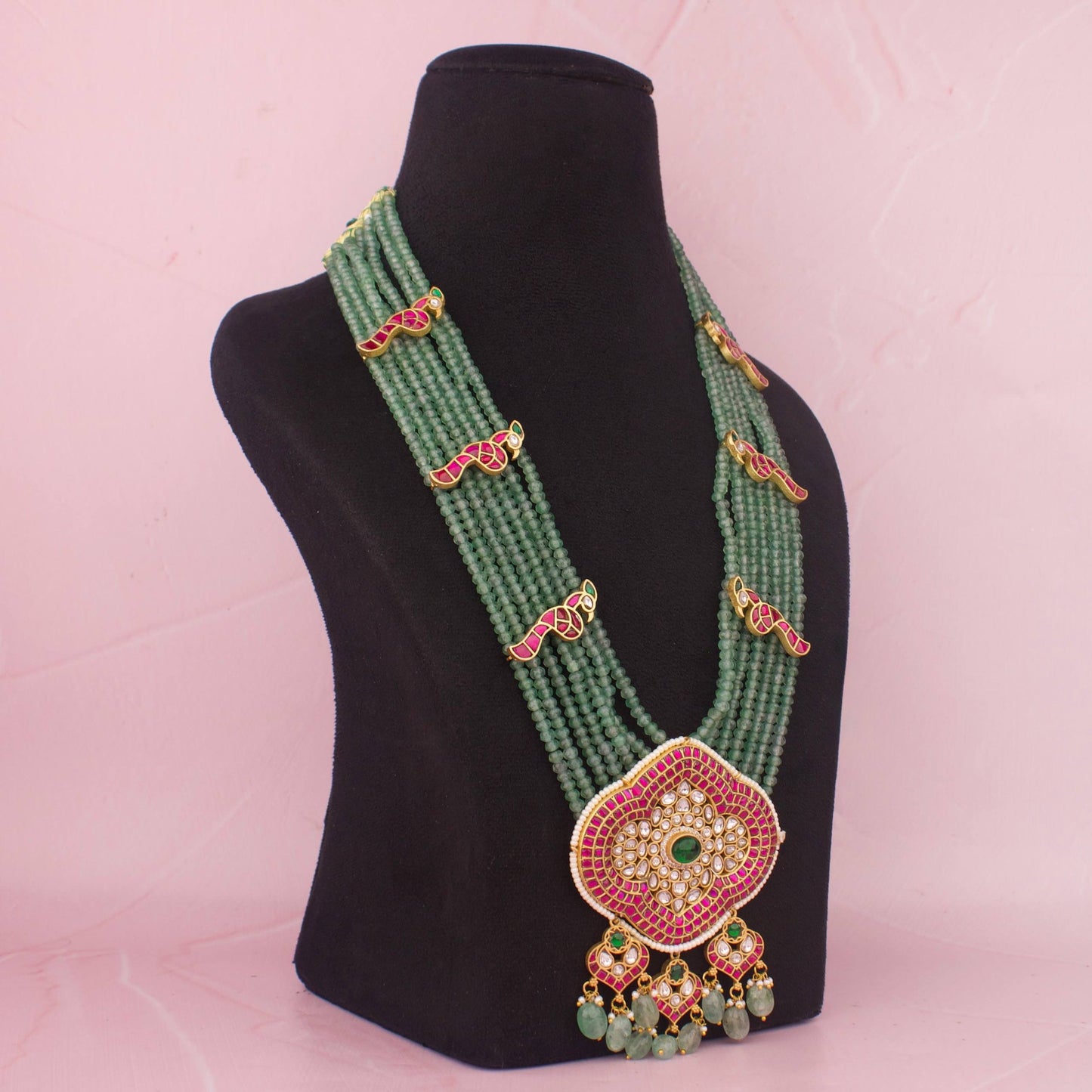 Bridal Jadau Kundan Beads Mala Haram With Kundna Droplets