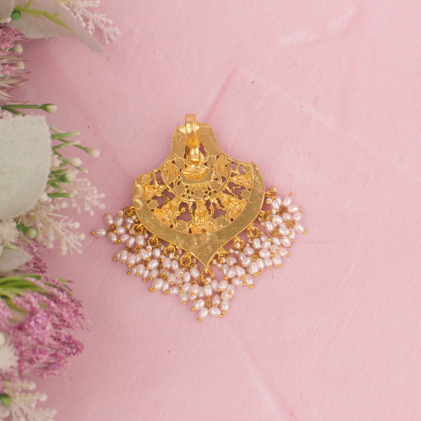 Graceful Laxmi Devi Pendant With Rice Pearls