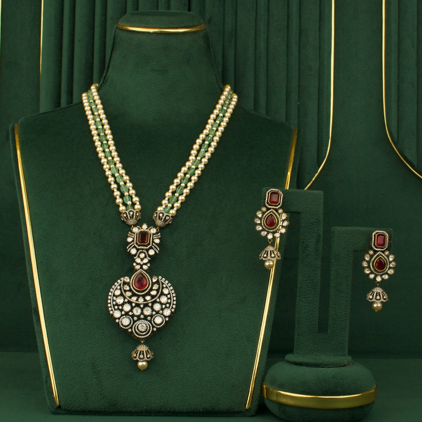 Chandbali Design Polki Victorian Beads Necklace Set