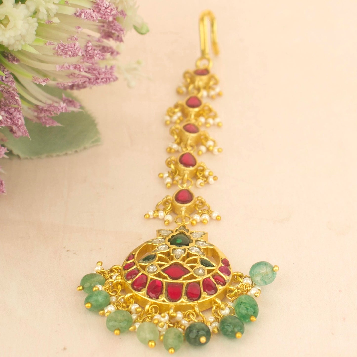 Floral Chand Jadau Kundan Maang Tikka