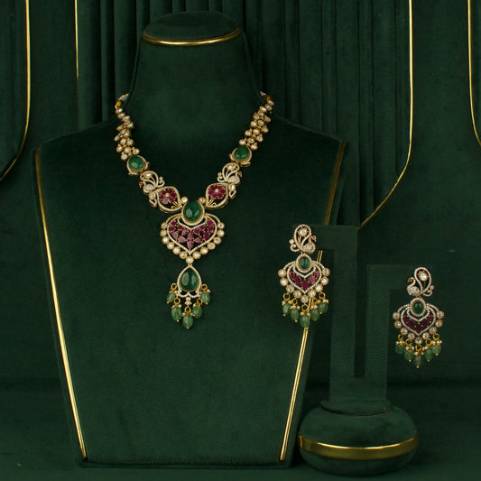Sleek Royal Elegance Fusion Kundan & Polki Victorian Necklace Set