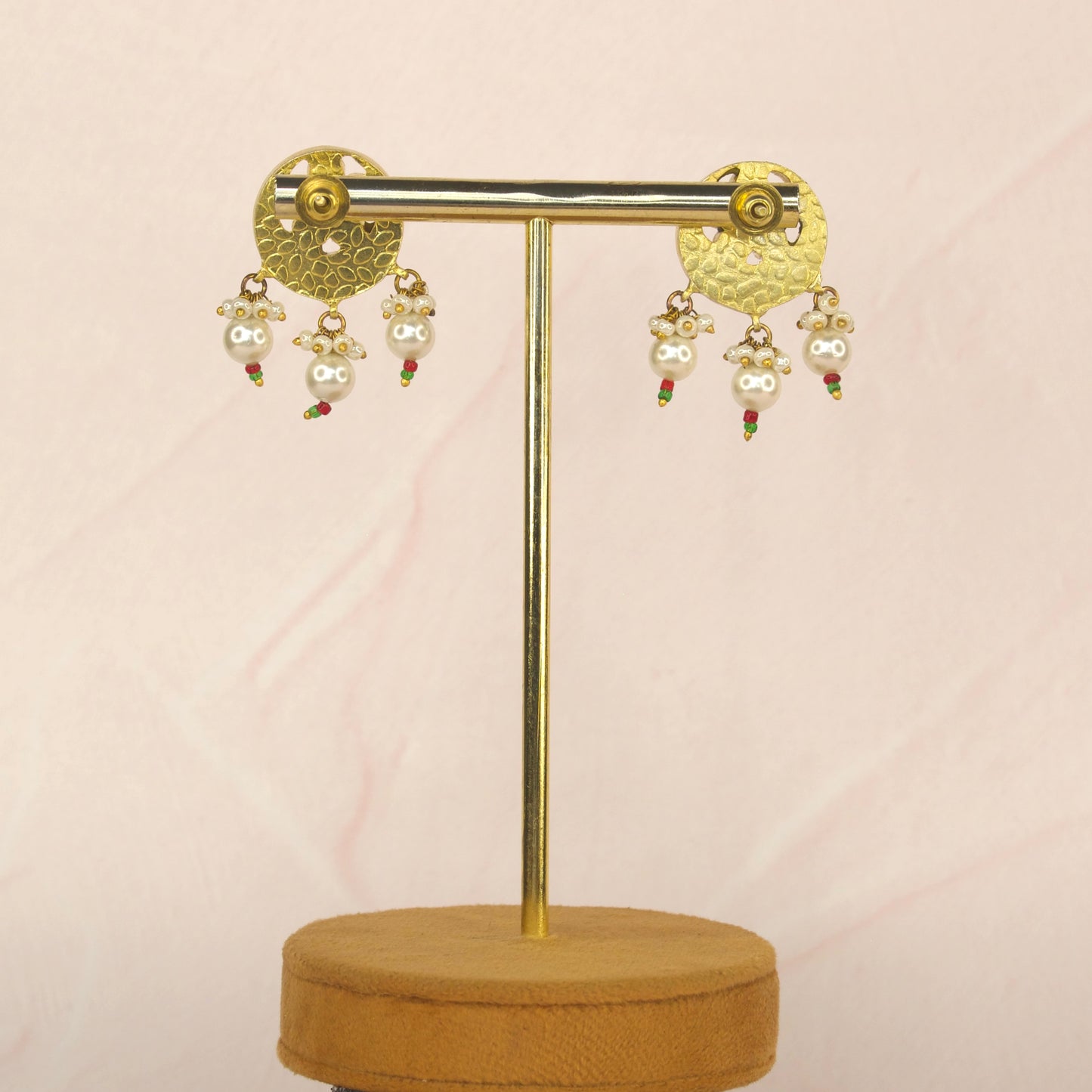 Intricate Flower Stud Earrings in Jadau Kundan with Pearls - DULHAN JEWELS
