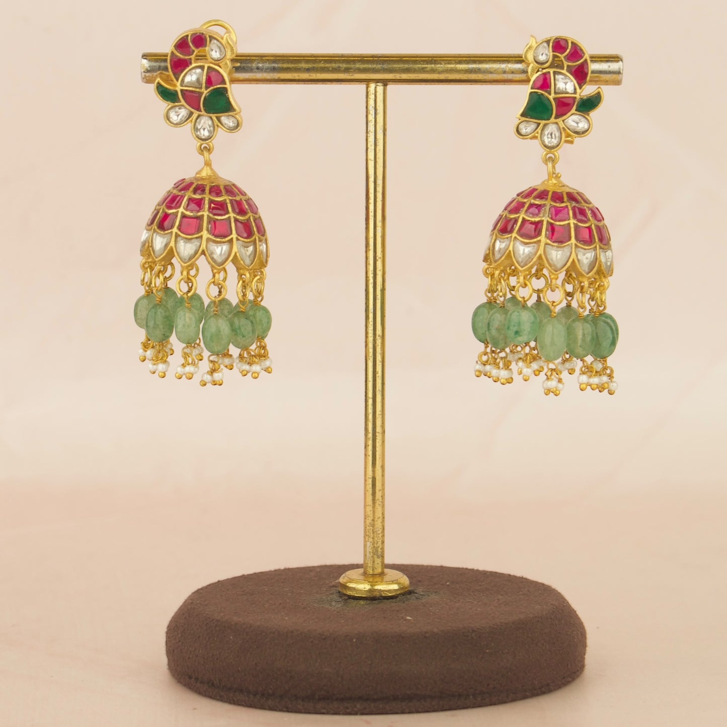 Peacock Design Studded Jadau Kundan Jhumki with Beads