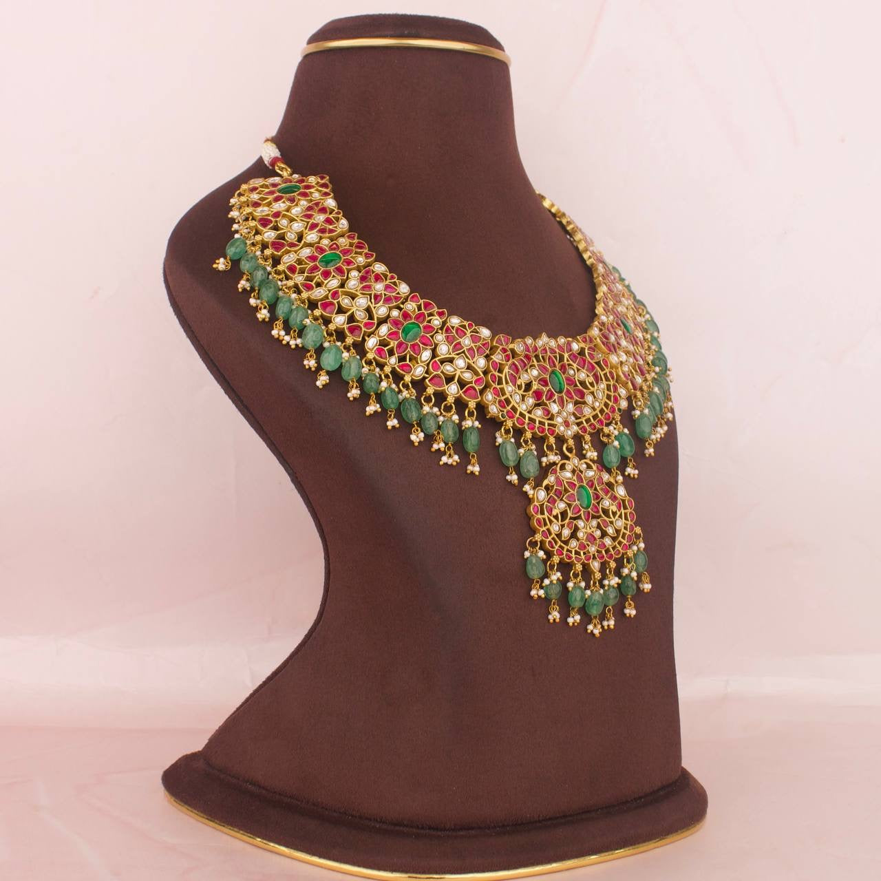 Traditional Bridal Jadau Kundan Necklace With Guttapusalu Hanging
