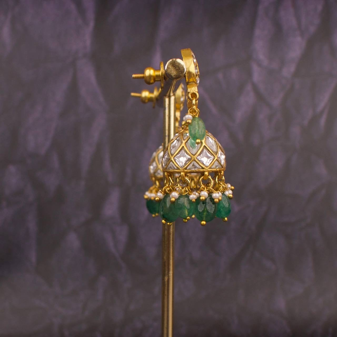 Mango Studded Jadau Kundan Jhumki With Beads Hanging