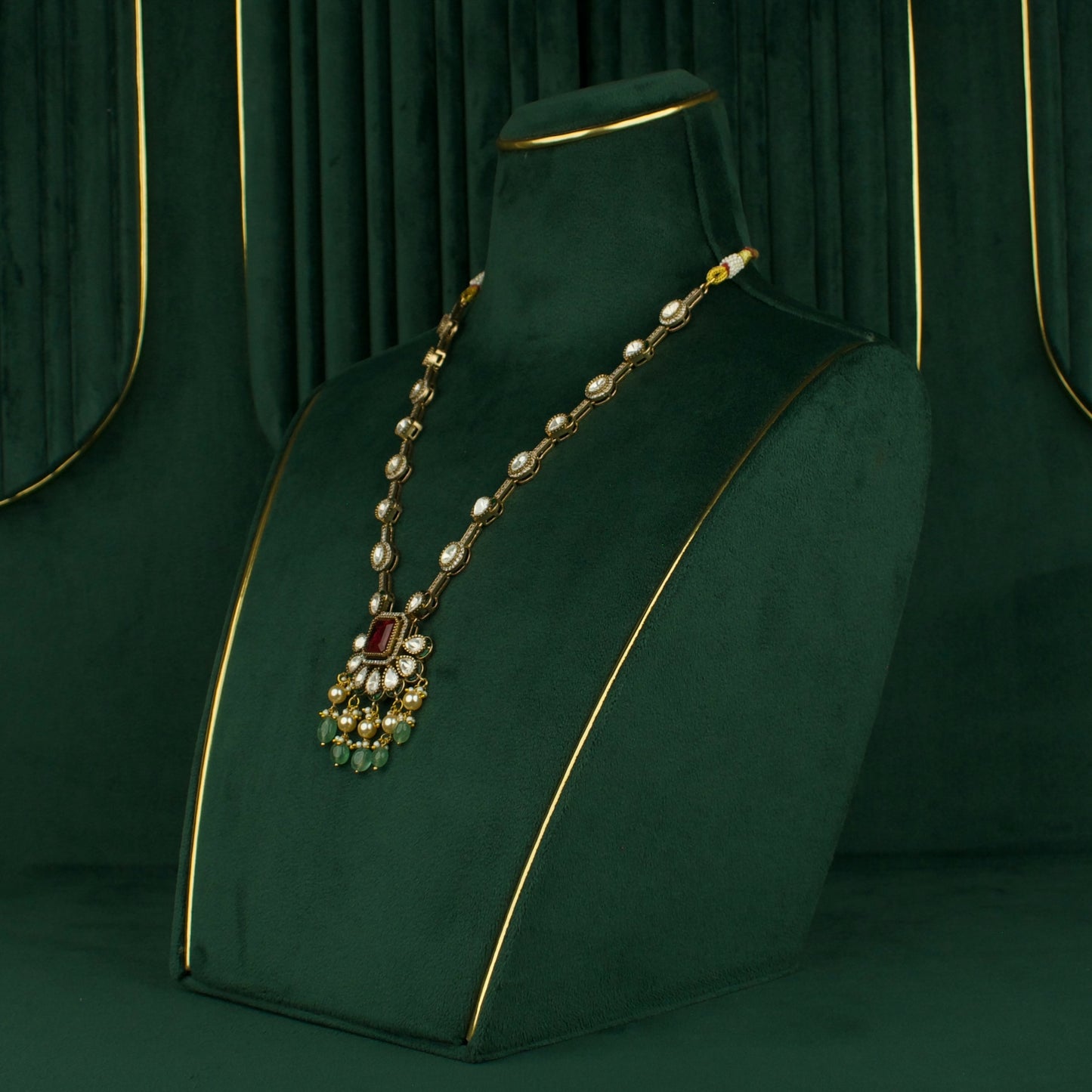 Sleek Polki Necklace With Earrings In Victorian Finish