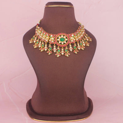 Regal Jadau Kundan Short Necklace With Hangings