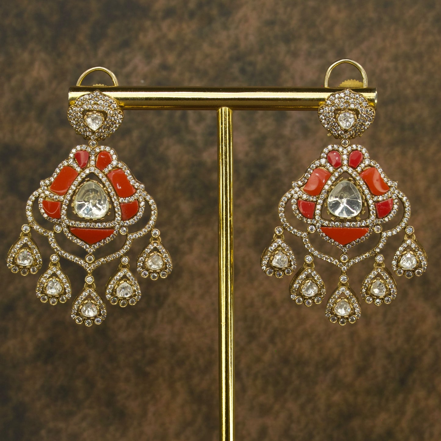 Regal Victorian Polki Chandbali Earrings in Vibrant Hues