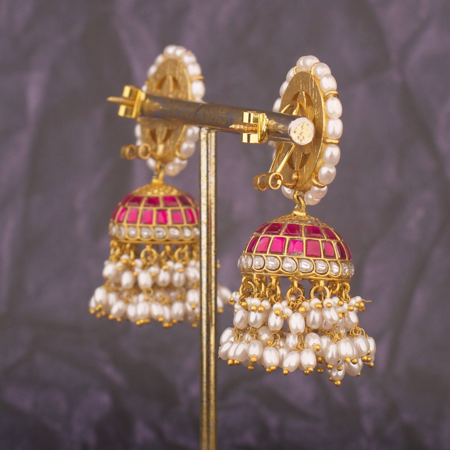 Regal Jadau Kundan Jhumki With Ricepearl Hangings