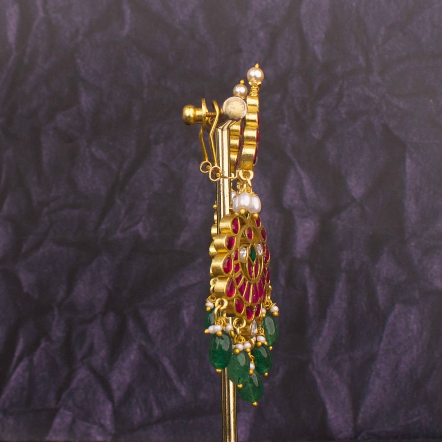 Unique Jadau Kundan Hanging Chandbali Earrings