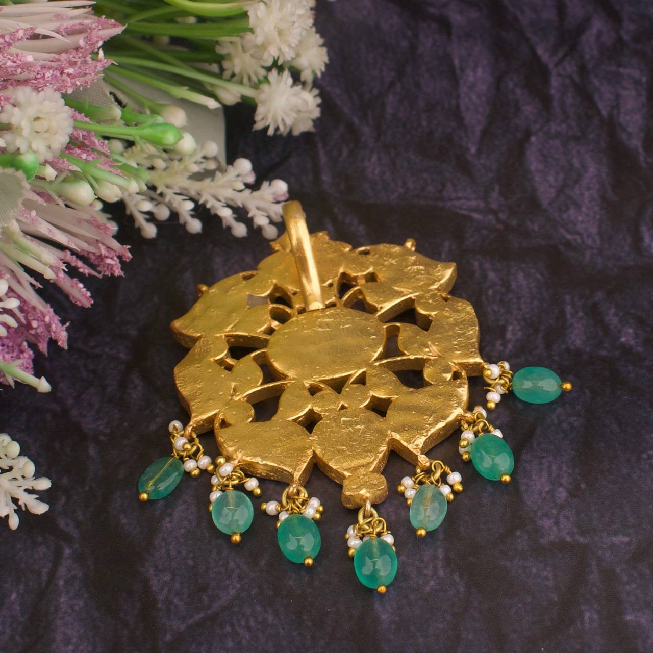 Gold Inspired Navratna Jadau Kundan Locket