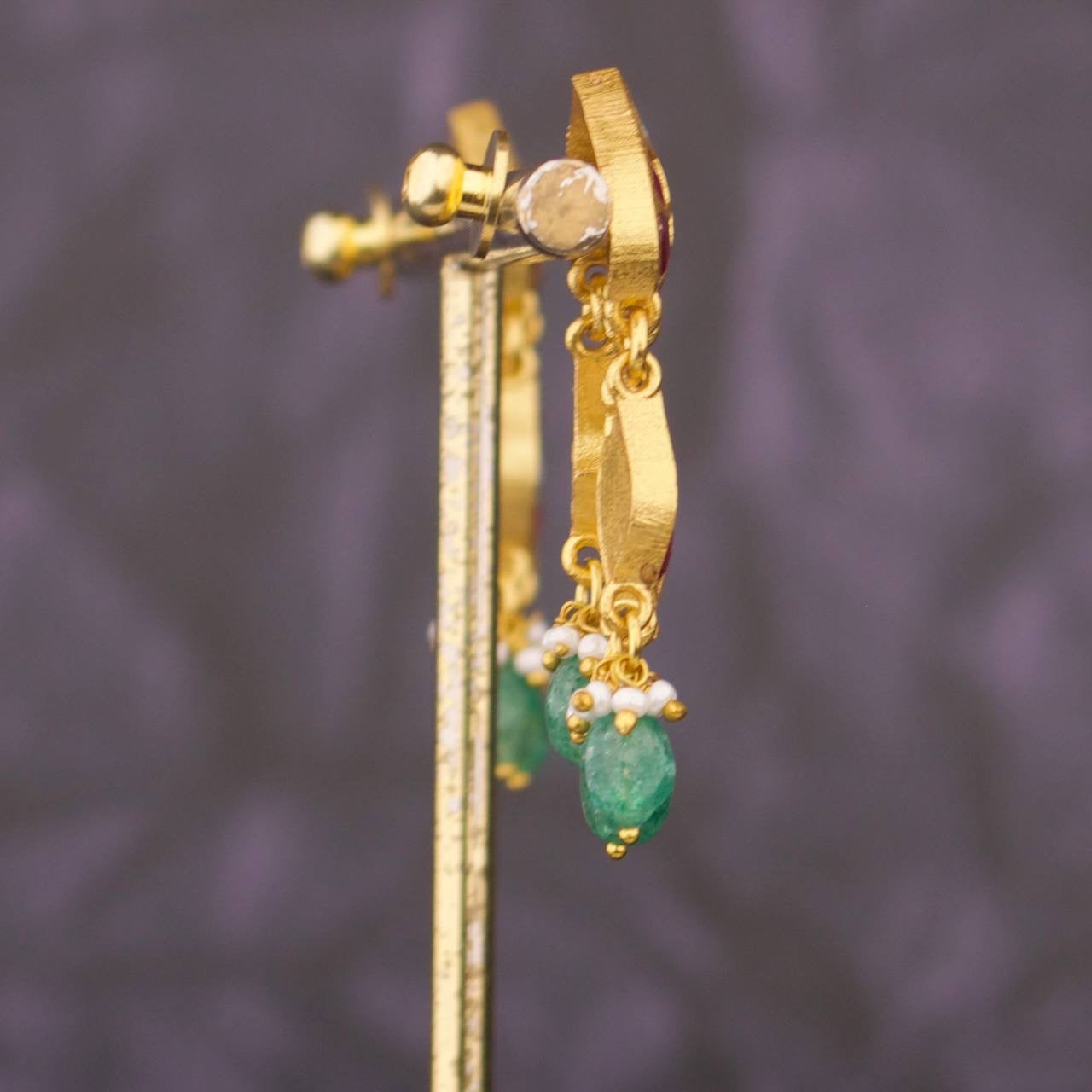 Unique Jadau Kundan Chandbali Earrings With Drop Hangings