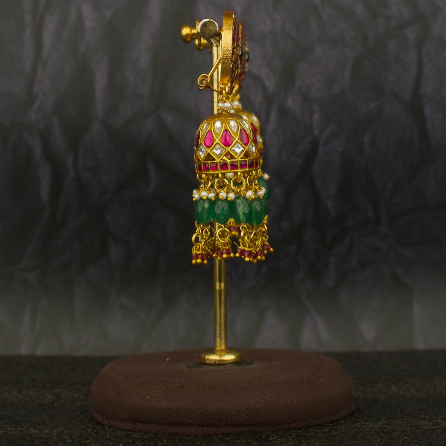 Gold Inspired Floral Studded Jadau Kundan Jhumki with Guttapusalu Hangings