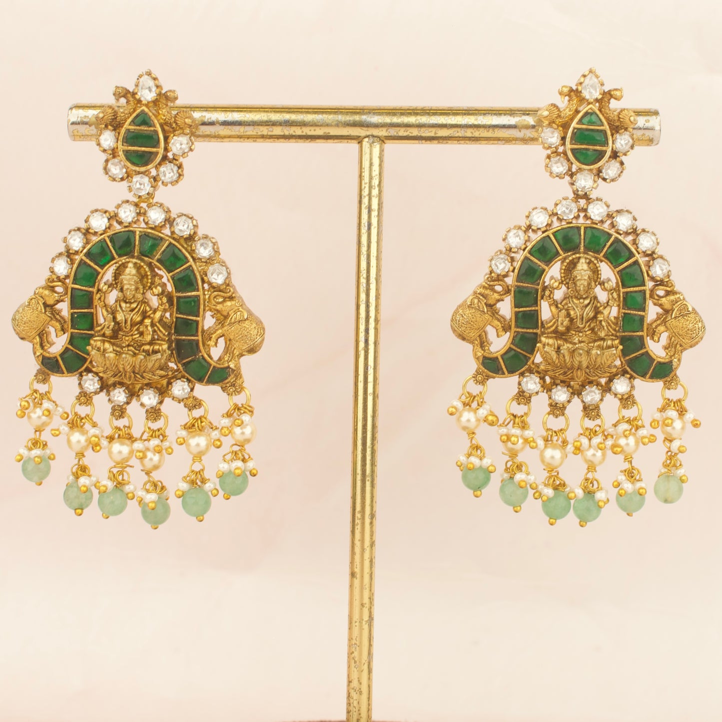 Timeless Divine Laksmi Devi and Elephant Design Jadau Kundan Short Necklace Antique Necklace
