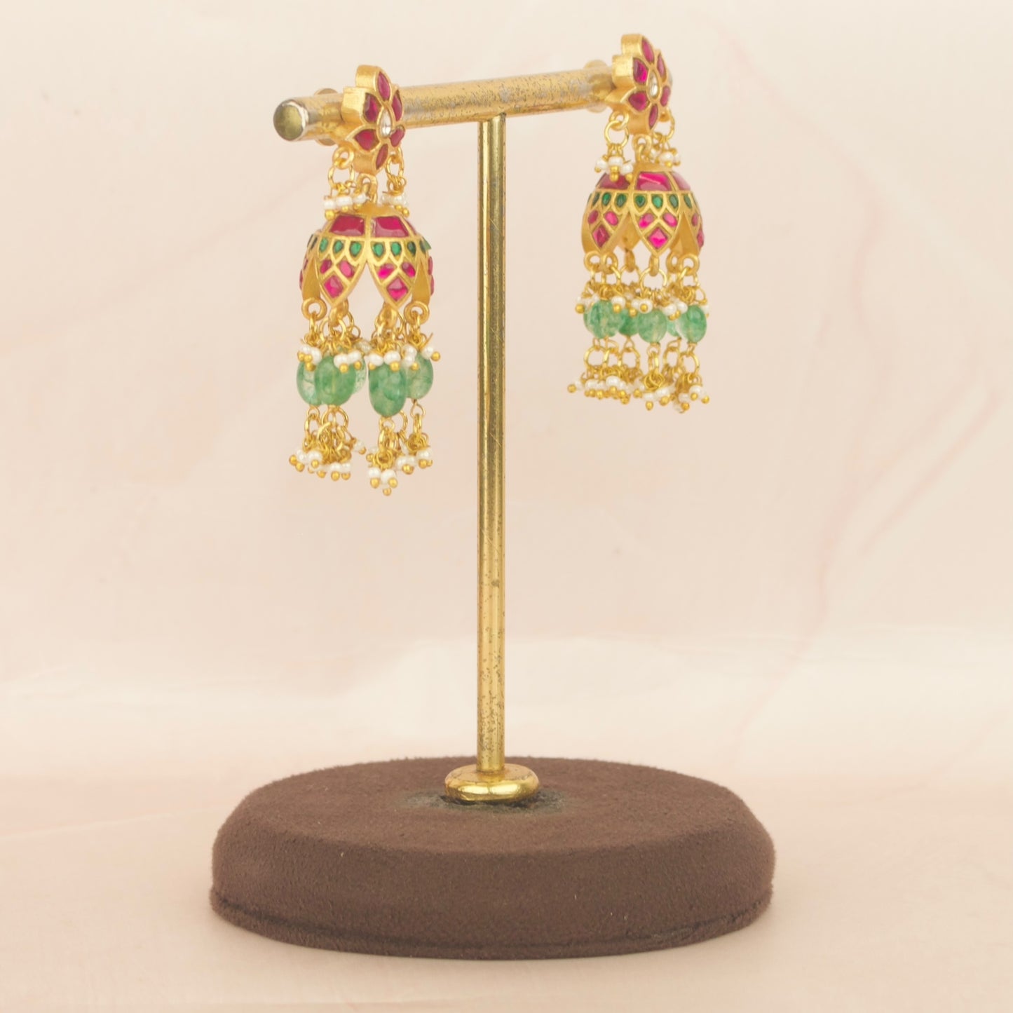 Floral Studded Jadau Kundan Jhumki Earrings